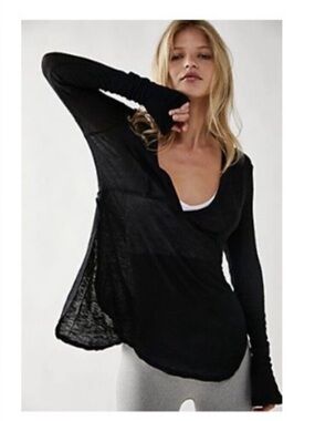 Free People Intimately Button Down Henley Long Sleeve Sheer size Medium